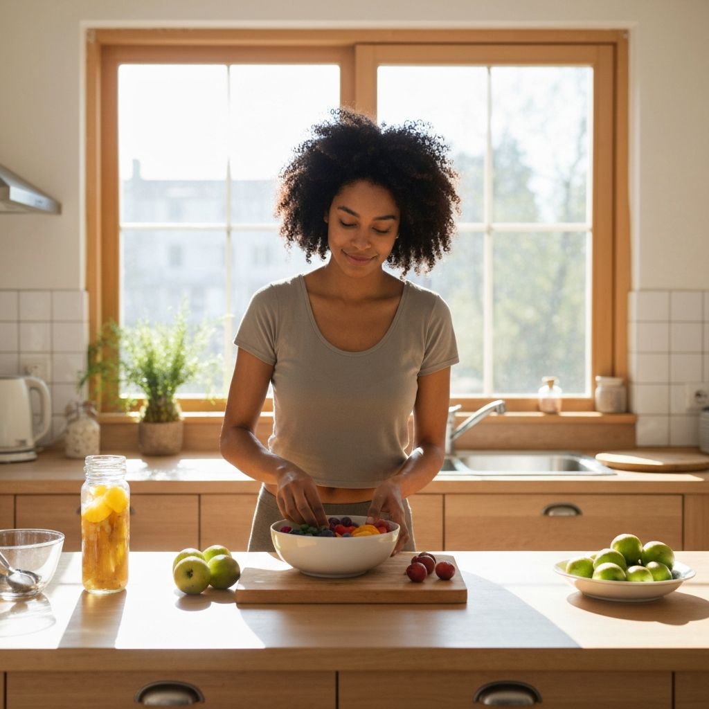 Person mindfully preparing and enjoying food